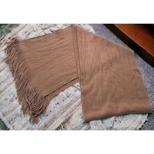 Brown Solid Scarf Wrap Shawl with Fringe Vintage 72" Long
